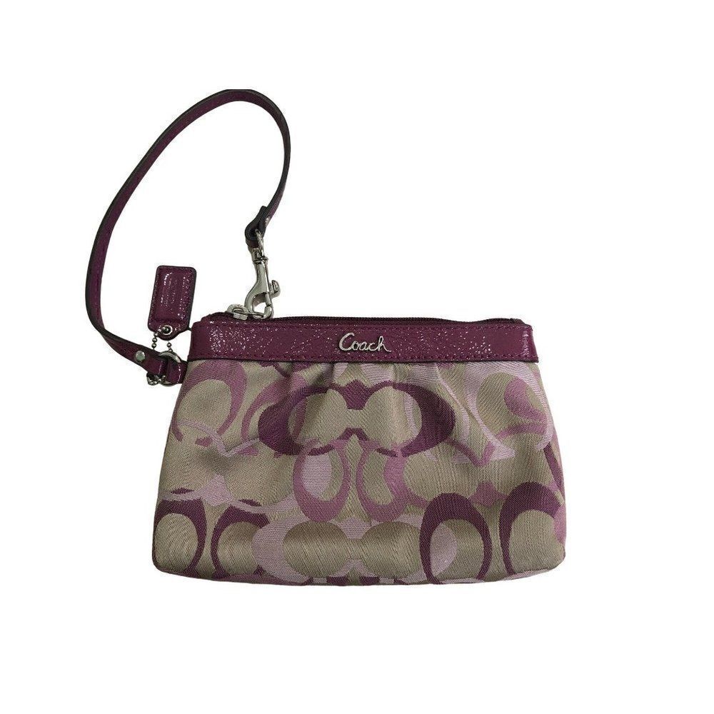 Coach Ashley Purple Wristlet Purse Canvas Leather Trim